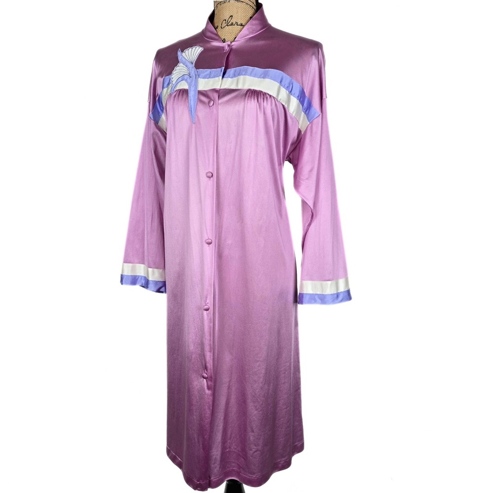 Vintage Vanity Fair Pink Nylon Nightgown Long Sleeve Colorblock Cuffs Medium